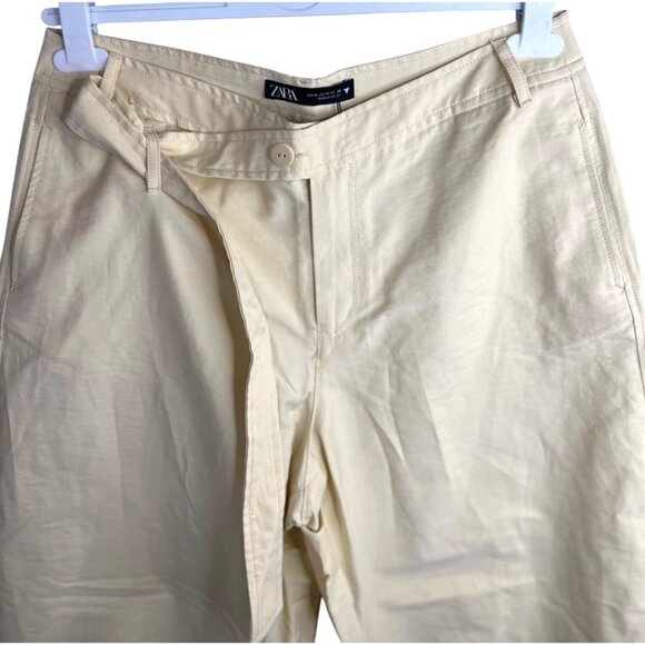 Zara Womens Barrel Leg Cream Cotton-Blend High-Waisted Pants Size Medium - Picture 3 of 10